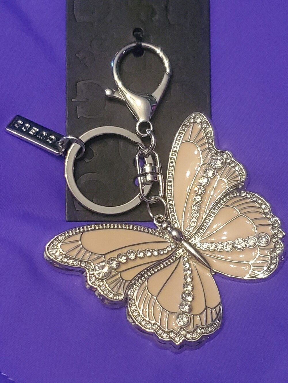 GUESS BLUSH PINK AND SILVER CRYSTAL RHINESTONE BUTTERFLY KEYCHAIN/ BAG CHARM - Picture 2 of 4